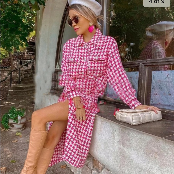 Zara Pink Houndstooth Midi Skirt - Picture 9 of 9